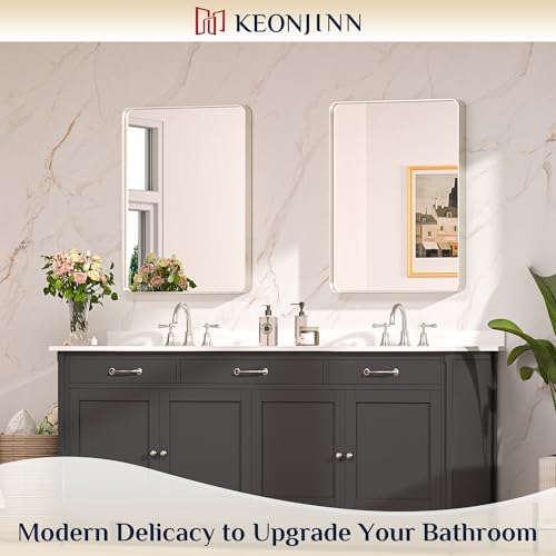 Keonjinn 22 x 30 Inch Brushed Nickel Bathroom Mirrors for Over Sink - Image 2