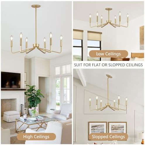 26 Inch 6-Light Gold Farmhouse Candle Chandelier for Dining Room - Image 5
