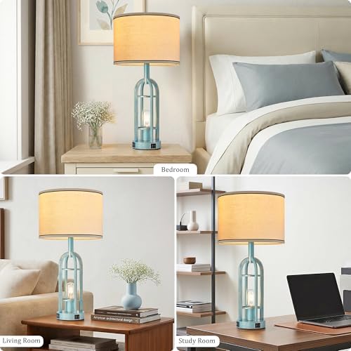 SRJJA 24" Farmhouse Table Lamps for Living Room Bedroom Set of 2, USB A+C - Image 4