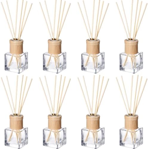 Roshtia 8 Set Reed Diffuser Bottles 50ml Glass Wooden Caps Rattan Sticks by Roshtia