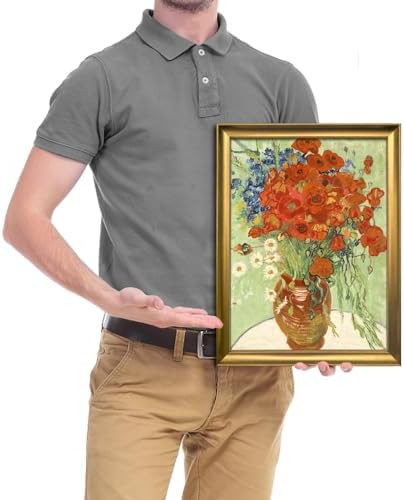 Wieco Art Framed Wall Art Canvas Prints of Red Poppies and Daisies Canvas Wall Art of Van Gogh Paintings Reproduction Abstract Artwork for Wall Decor Bronze Gold Frame - Image 5
