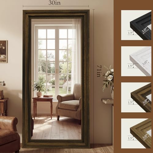 Wood Full Length Mirror 71"x30", Large Solid Wood Frame Floor Mirror - Image 2