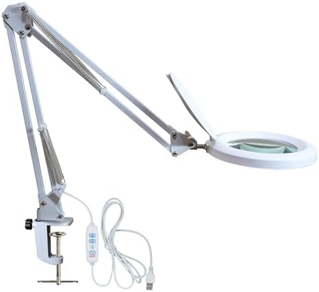 Neatfi LED Magnifying Lamp with Clamp | 2.25x Magnification | 120 SMD LEDs | 1,200 Lumens | 12W | Adjustable Color Temperature Desk Lamp Magnifier (White-3, 5-Diopter) by Neatfi