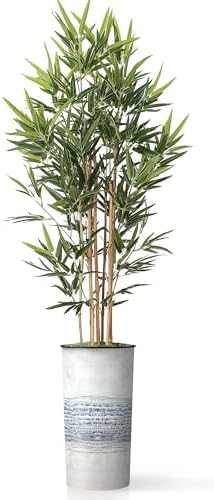 Artificial Tree in Blue Gray Industrial Line Pattern Planter, Fake Bamboo Silk Tree for Indoor and Outdoor Home Decoration - 70" Overall Tall (Plant Pot Plus Tree) - Image 2
