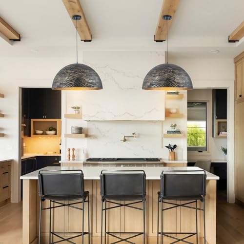 Lingkai 23.6 in. Black and Gold Hammered Pendant Light Fixtures, Industrial Metal Dome Shade, Pendant Lights Kitchen Island, Pendant Light for Kitchen Island and Dining Room - Image 4