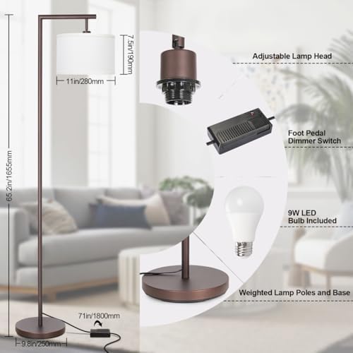 Fully Dimmable Floor Lamp Brown, Arc Floor Lamp for Bedroom with Adjustable Hanging Shade & Foot Switch, Modern Standing Lamp Corner Light Reading Lamp for Living Room, Office, LED Bulb Included - Image 4