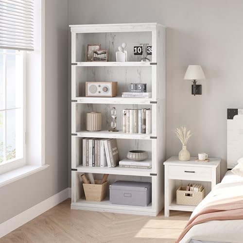 GarveeHome 5 Tier Farmhouse Bookcase, 67.4 in Tall Book Shelf with Storage - Image 3