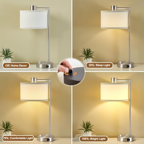 Silver Table Lamp Set of 2, Dimmable Bedside Lamps for Night Stand, USB A+C - Image 4