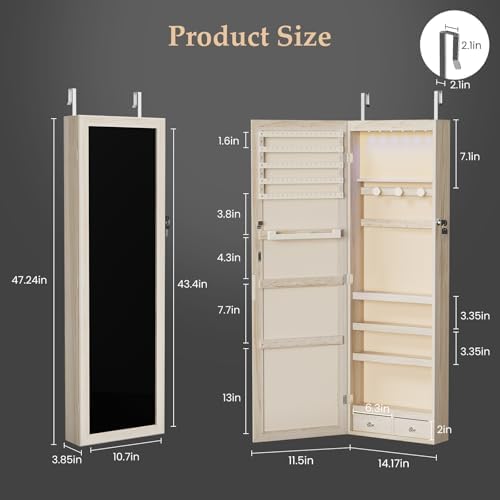OLIXIS 6 LEDs Jewelry Armoire Cabinet with 47.2" Full Length Mirror - Image 2