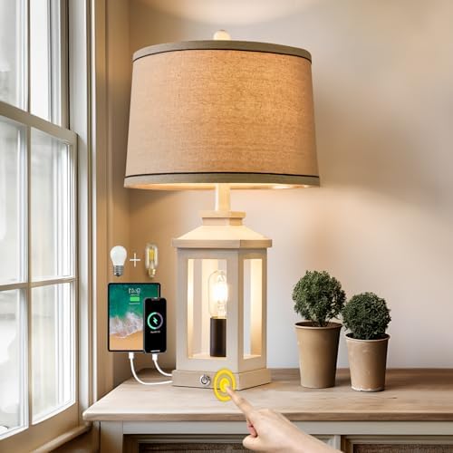 Farmhouse Table Lamps for Living Room 23.75" Bedroom Nightstand Lamps White - Image 5