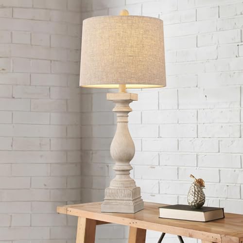 BOBOMOMO Retro 27" USB Charging Ports A/C Wash-White Farmhouse Lamps for Bedrooms Side Table Lamps Bedside Lamp for Nightstand Living Room 1 Pack (Blubs not Included) - Image 3
