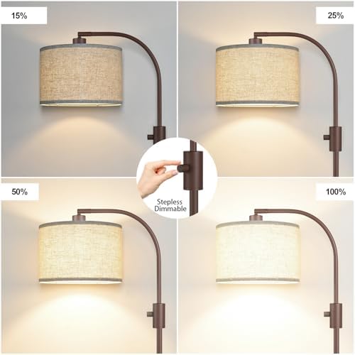 Nintiue Upgraded Modern Arc Dimmable Tall Standing Floor Lamp with Linen Shade, 1200 Lumens LED Bulb Included, for Living & Reading Room, Bedroom, Office & Nursery, Matte Brown - Image 3