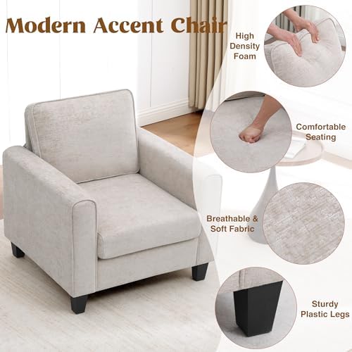 Accent Chairs Set of 2 for Living Room, Mid Century Modern Upholstered Living Room Chair, Chenille Reading Armchair for Apartment, Waiting Room, Office, Khaki - Image 5