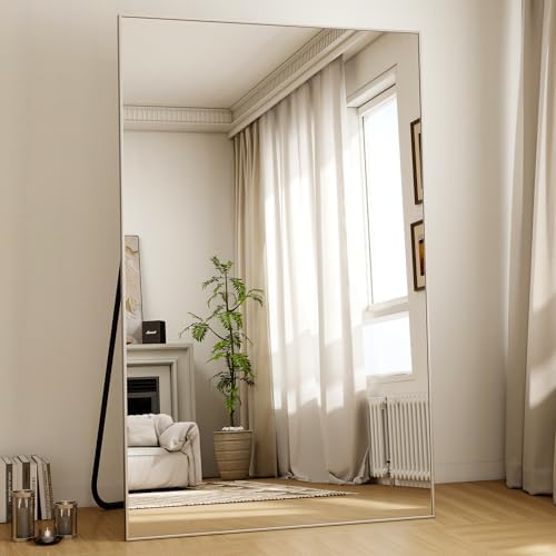 Easly Full Length Mirror with Stand 46"x76" Full Body Mirror Floor Mirror Standing Hanging or Leaning Wall, Wall Mirror with Stand Aluminum Alloy Frame for Living Room Bedroom Cloakroom,Silver - Image 3