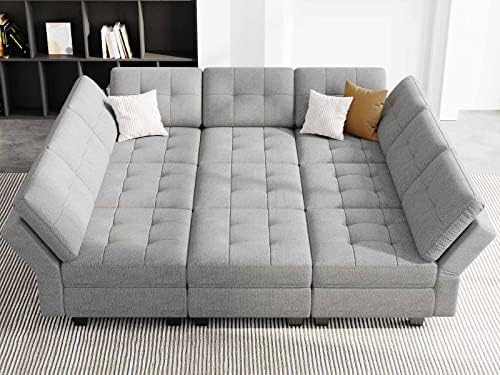 Belffin Modular Sectional Sleeper Sofa Couch with Storage Seat Reversible Modular Sofa Couch Oversized Sleeper Sectional Sofa Bed Set Light Grey by Belffin