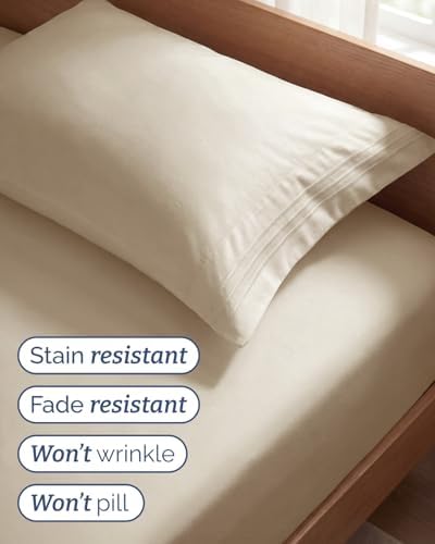 Twin Size 3 Piece Sheet Set - Comfy Breathable & Cooling Sheets - Wheat - Image 5