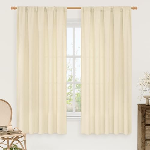 LAMIT Semi Sheer Beige Linen Curtains 63 Inch Length for Bedroom 2 Panels by LAMIT