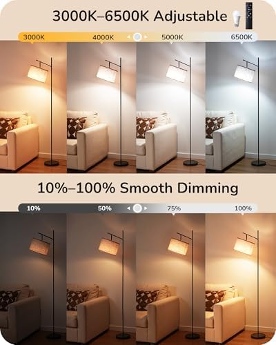 EDISHINE 64.7IN Floor Lamp for Living Room with Remote, Black Standing Lamp - Image 2