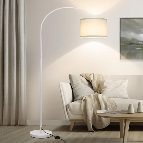 Arc Floor Lamp, White Standing Light with Adjustable Head and Pedal Switch by Seasidevillage