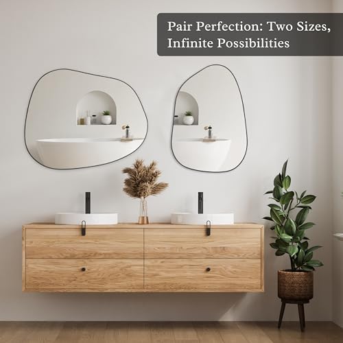 PERFNIQUE Irregular Asymmetrical Wall Mirror, 32"x24" Black Bathroom Mirror - Image 5