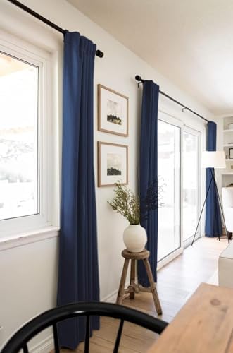 Linen Textured Total Blackout Curtains for Bedroom 63 Inches Long, Navy - Image 5