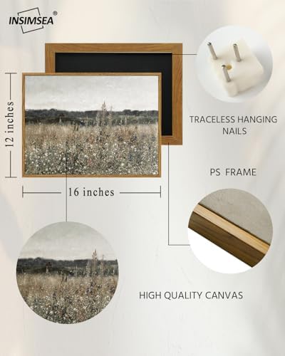 InSimSea Framed Canvas Wall Art Vintage Decor, Bathroom Art Classical Wildflower Painting Prints Champ fleuri,Country Landscape Home Decor, 12"x16" - Image 4