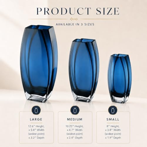 Glass - Vase - Blue - Teal - 12.6" Height - Heavy Durable - Made in Europe - by Barski - Image 6