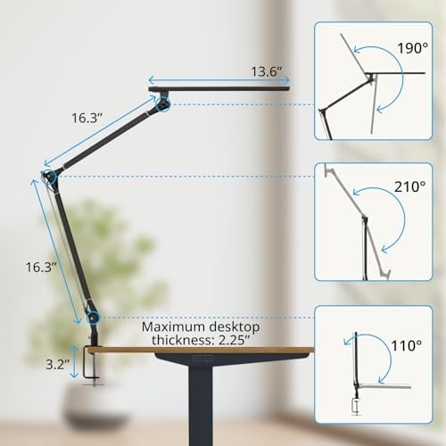 UPLIFTDESK E7 LED Desk Lamp - Adjustable 3 Color Modes, Dimmable Home Office Desk Light for Standing Desk, Dual Monitors, Aluminum Task Lamp (Black Base) - Image 4
