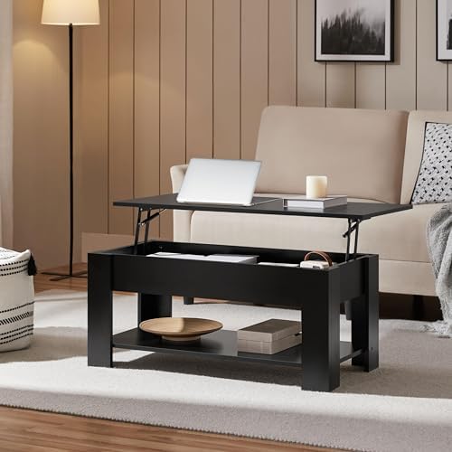 Yaheetech Black Lift Top Coffee Table with Storage for Living Room, 38.6" - Image 2