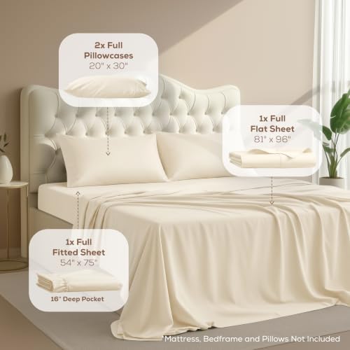 Full Sheets Set, 4 Pieces 16" Deep Pocket Hotel Luxury Bed Sheets, Ivory - Image 2