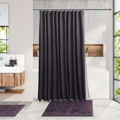 Clara Clark Bathroom Accessories Set - 27PC Bathroom Set with Adhesive Corner Shower Caddy Hanging, Bathroom Sets with Shower Curtain and Rugs, Purple Shower Curtain Set with Bathroom Trash Can - Image 2