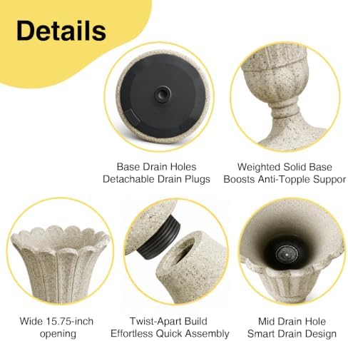 NicBex 24" Tall Urn Planters for Outdoor Plants Set of 2 - Beige Petal - Image 4