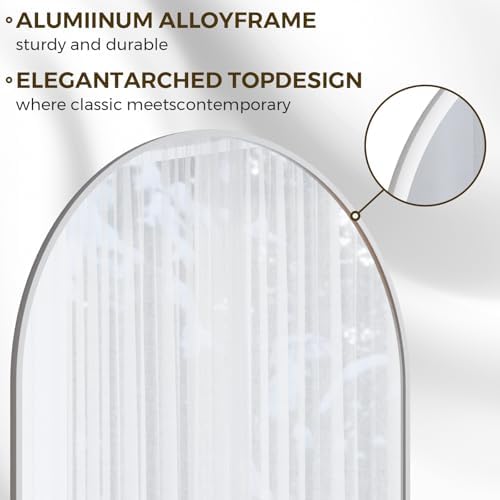 Koonmi 30"x71" Arched Full Length Mirror, Silver Large Floor Mirror with Aluminum Alloy Frame, Standing Hanging or Leaning Wall-Mounted Full Body Mirror for Living Room and Bedroom - Image 3