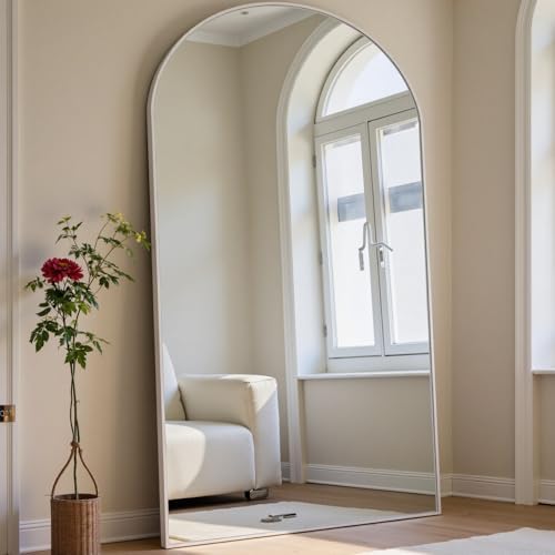 Dewfig Arched Full Length Mirror, 71"x30" Large Floor Mirror, White - Image 2