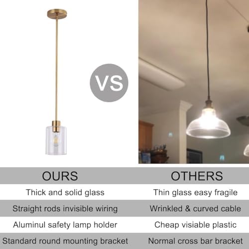 Brass Pendant Lights Kitchen Island - Gold Clear Glass Pendant Light Fixture Multiple Stems Rods 3 Units 12 Inch 3 Units 4 Inch (3 Pack Brass) - Image 3
