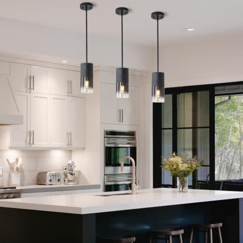 Pendant Light Fixtures, Adjustable Modern Pendant Lights for Kitchen Island, Industrial Glass Pendant Lights for Dining Table Hallway Bedroom Living Room Black 3 Packs - Image 6