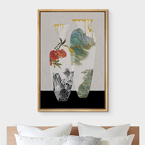 NWT Framed Canvas Print Wall Art Abstract Rose Botanical Vase Nature Wilderness Illustrations Modern Art Decorative Landscape Rustic Zen Colorful for Living Room, Bedroom, Office - 24"x36" Natural - Image 3