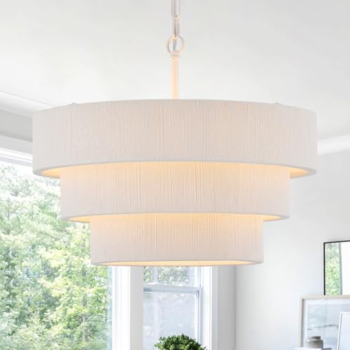 20” Boho Hand Woven Rattan Chandelier 3 Round Adjustable Coastal Pendant Light for Kitchen Island Dining Living Room, White, UL Listed by liveastylishlife