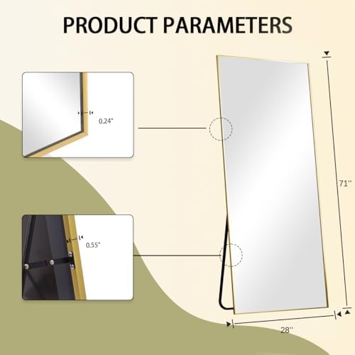 BEAUTYPEAK Full Length Mirror, 71"x26" Floor Mirrors, Gold - Image 4