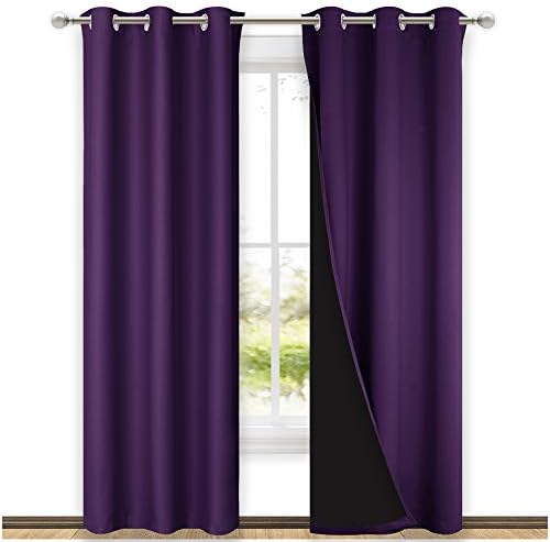 NICETOWN Cold Blocking 100% Blackout Curtains with Black Liner Backing, Thermal Insulated Curtains for Living Room, Noise Reducing Drapes, Royal Purple, 42" Wide x 84" Long Per Panel, Set of 2 Panels by NICETOWN