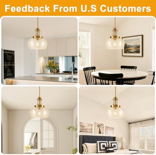 Modern Pendant Lights Kitchen Island, Brushed Gold Pendant Light Fixtures with 10" Clear Glass Shade, Industrial Hanging Pendant Lights Fixture for Kitchen Island Dining Room Bedroom Foyer Entryway - Image 4