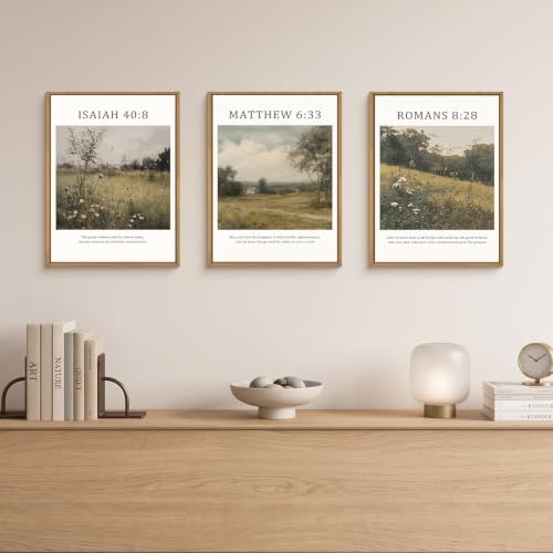 LHIUEM Bible Christian Scripture Framed Canvas Wall Art Set,Jesus Religious Verse Wall Decor,Vintage Nature Flowers Artwork for Living Room,Bedroom,Dining Room,Office -12"x16"x3 - Image 4
