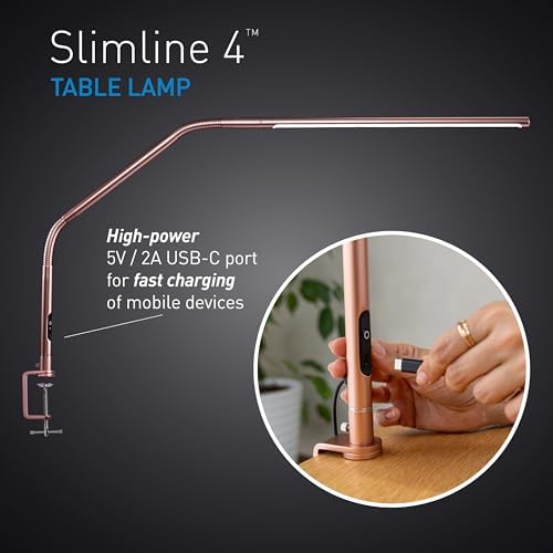 daylight Slimline 4™ LED Table Lamp in Rose Gold - 6,000K, 3,200 Lux, 4 Brightness Levels, USB-C Charging Port, Anti-Glare Diffuser, Flexible Design, Art & Craft, Sewing, Nail Salon - Image 2