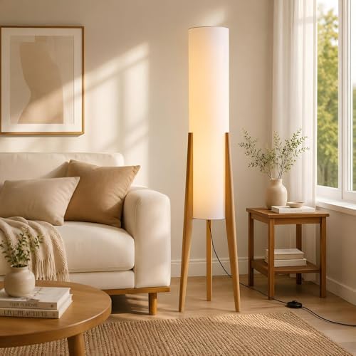 BOFEA-50 Floor Lamps for Living Room,Nordic Modern Floor Lamp,Tall Standing Boho Lamp with Fabric Shade,3 Color Art Standing Lamps,Farmhouse Wood Floor Lamp for Bedroom Office Corner by BOFEA