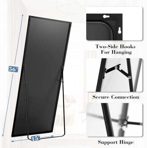 DUMOS 56"x15" Full Length Mirror with Stand, Full Body Floor Mirror - Image 2