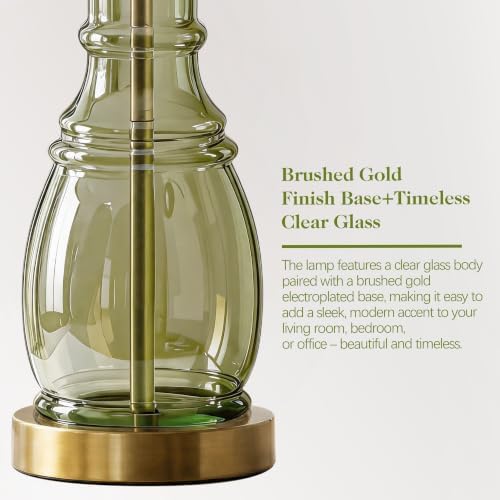 ROTTOGOON Glass Table Lamp Set of 2, Modern Table Lamps for Living Room Bedroom, Bedside Desk Lamps Vintage Nightstand Lamps with Linen Shades, 22", Green - Image 5