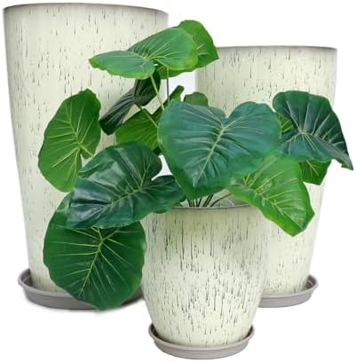24,21,11 Inch Large Plastic Planters with Drainage Hole and Saucer - Set of 3 Tall Plant Pots Indoor Flower Pot Tall Round Planters Outdoor Large Tall Planter - Image 4