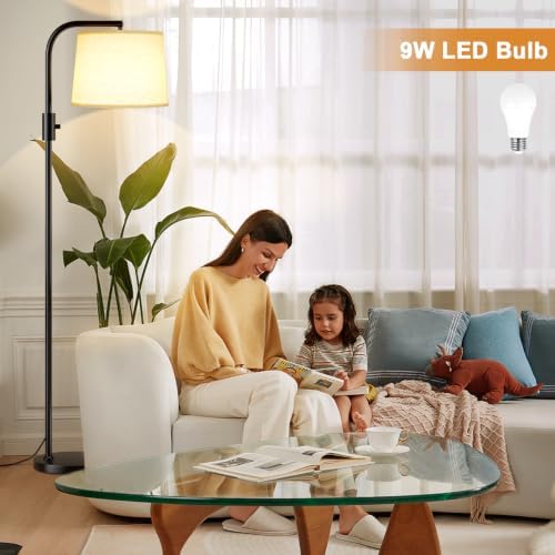 Ambimall Arc Floor Lamp for Living Room with Rotary Switch, Linen Shade - Image 6