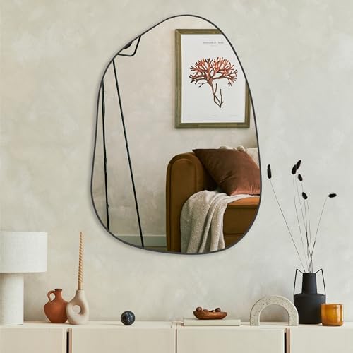 PERFNIQUE Irregular Wall Mirror Asymmetrical Mirror, 27''x19'' Black Mirror for Bathroom Bedroom Living Room Entryway, Decorative Modern Wall Decor, Wall Mounted Mirror (Black, 27''x19'') - Image 6