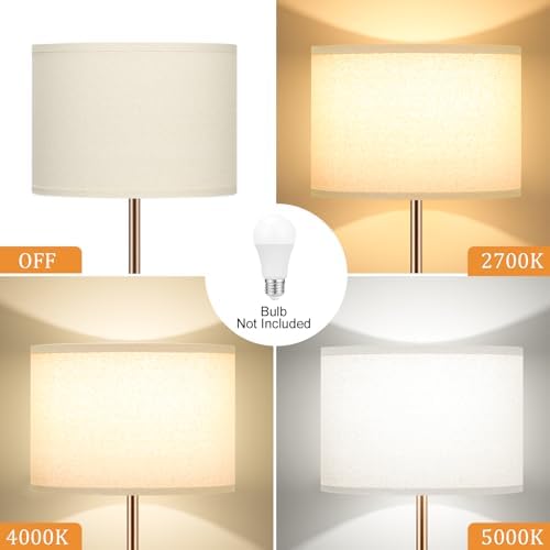 Ambimall 60'' Modern Floor Lamp with Shade, Tall Lamps for Living Room, Bedroom, Office, Dining Room, Beige Shade with Brown Pole(Without Bulb) - Image 6